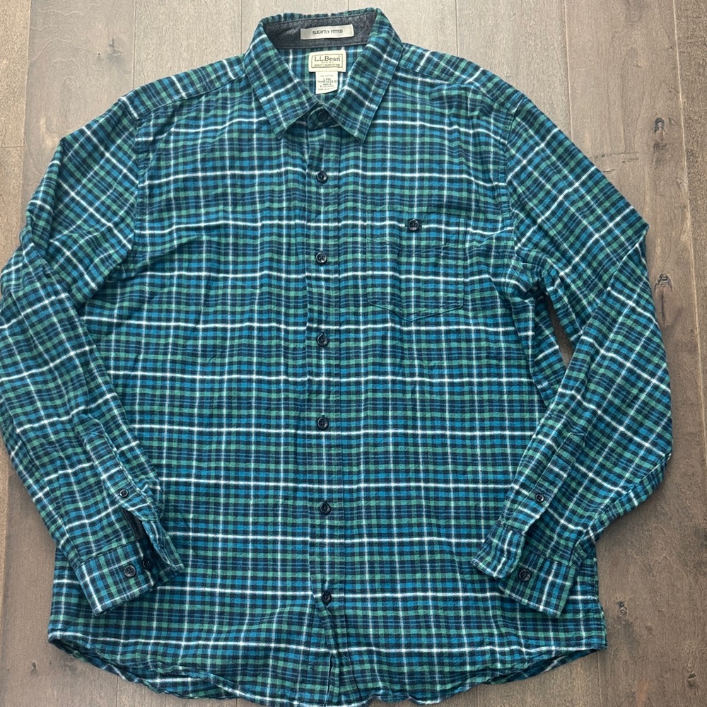 L.L. Bean Teal and Navy Checkered Men's Shirt